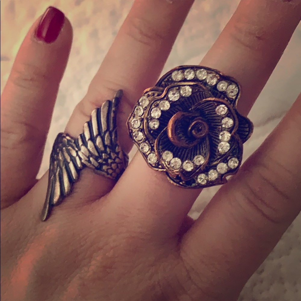 Wing Flower Bling Statement Ring set.